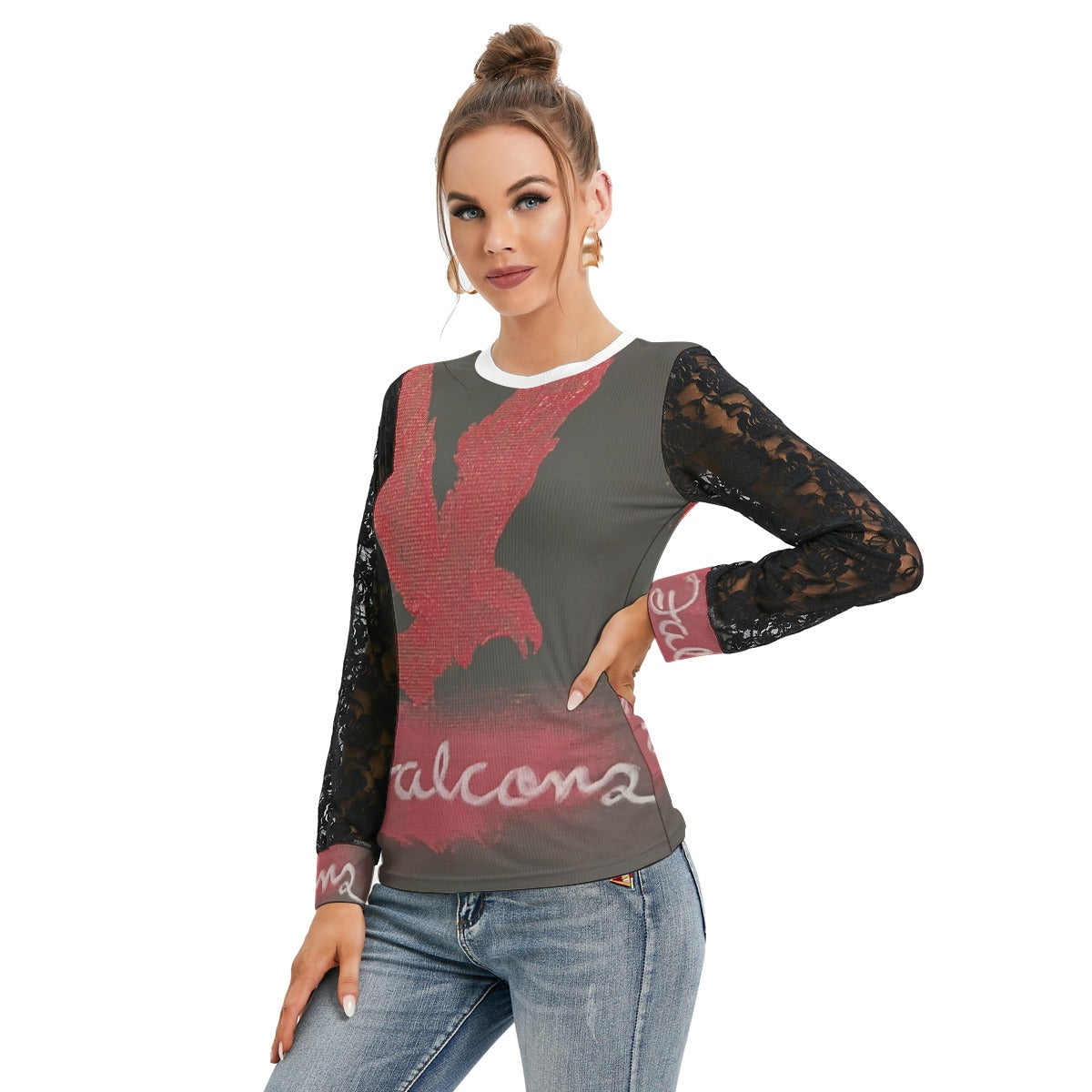 Falcon's Women's T-shirt And Sleeve With Black Lace