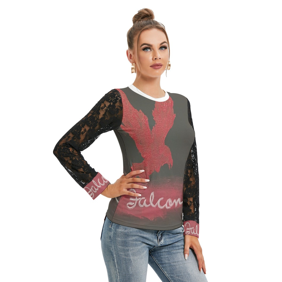 Falcon's Women's T-shirt And Sleeve With Black Lace
