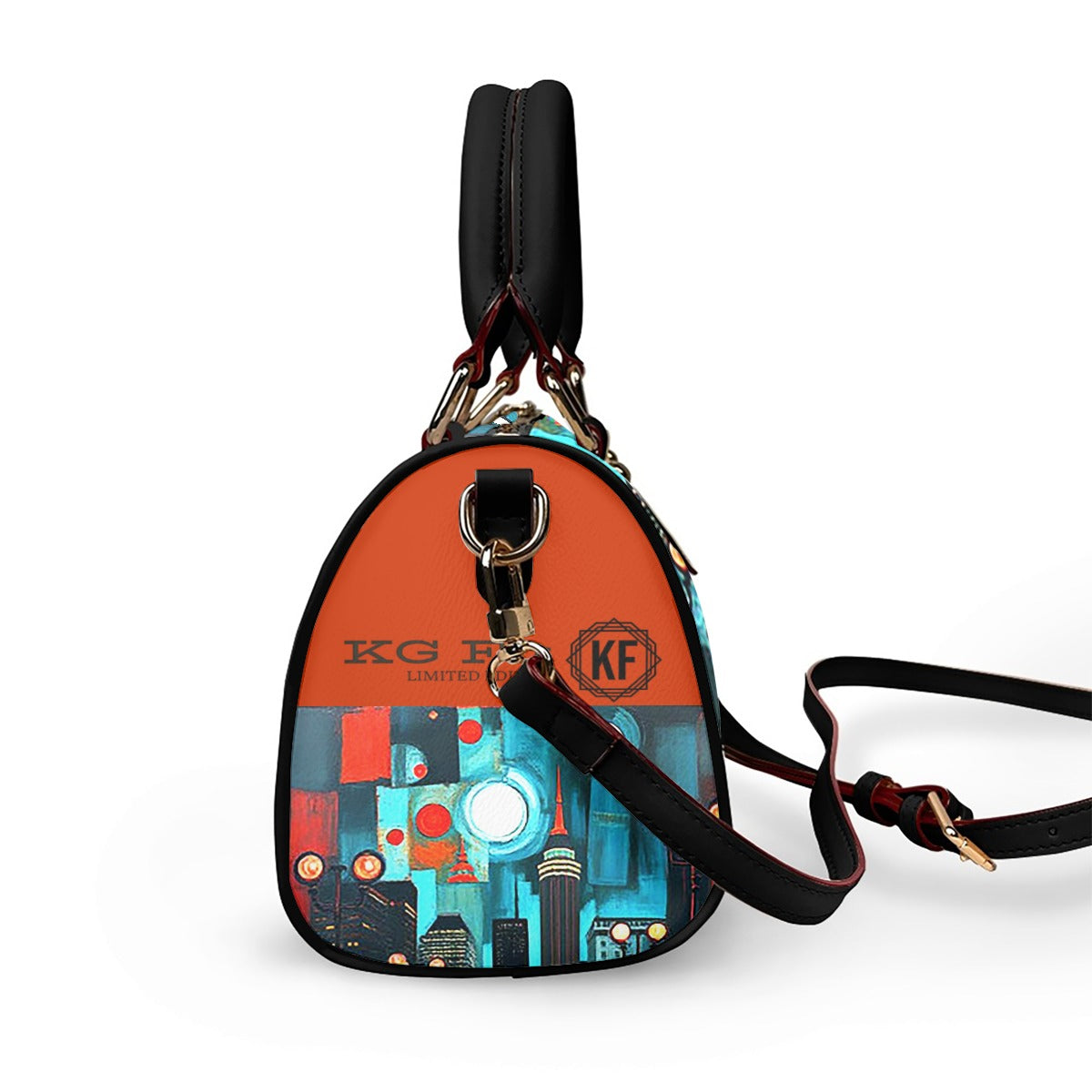 Atlanta at Nighttime Classic Barrel-Shaped PU Leather Handbag with Detachable Strap