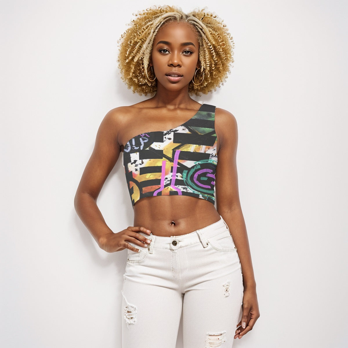 Social Media 2 One-Shoulder Cropped Top