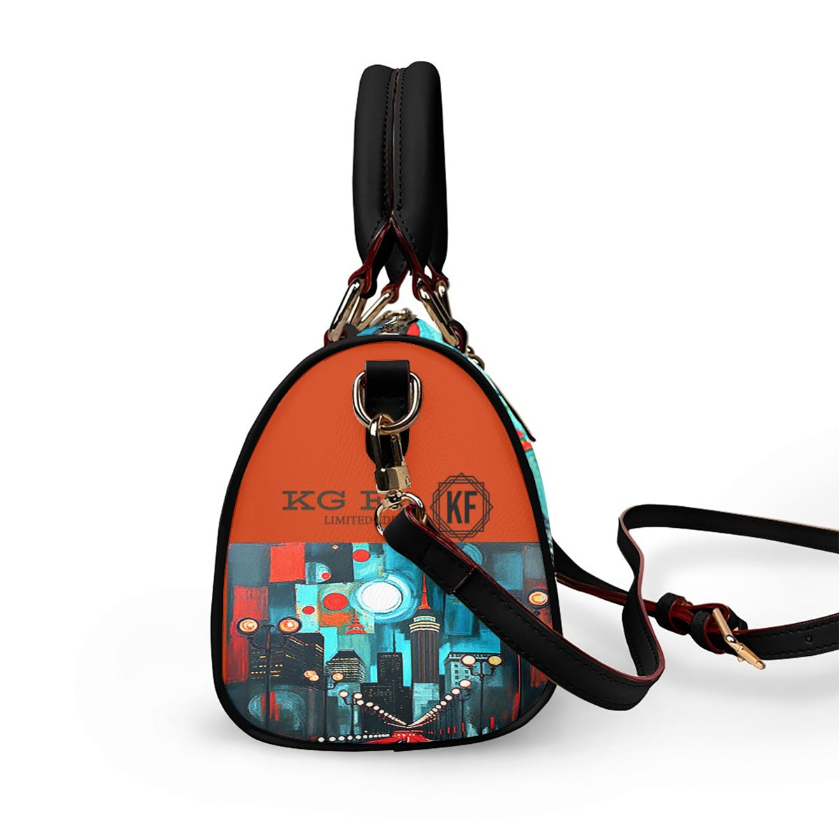 Atlanta at Nighttime Classic Barrel-Shaped PU Leather Handbag with Detachable Strap