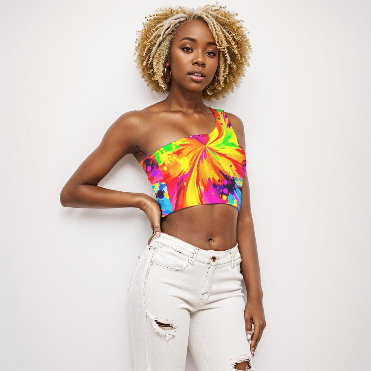 Psychedelic One-Shoulder Cropped Top
