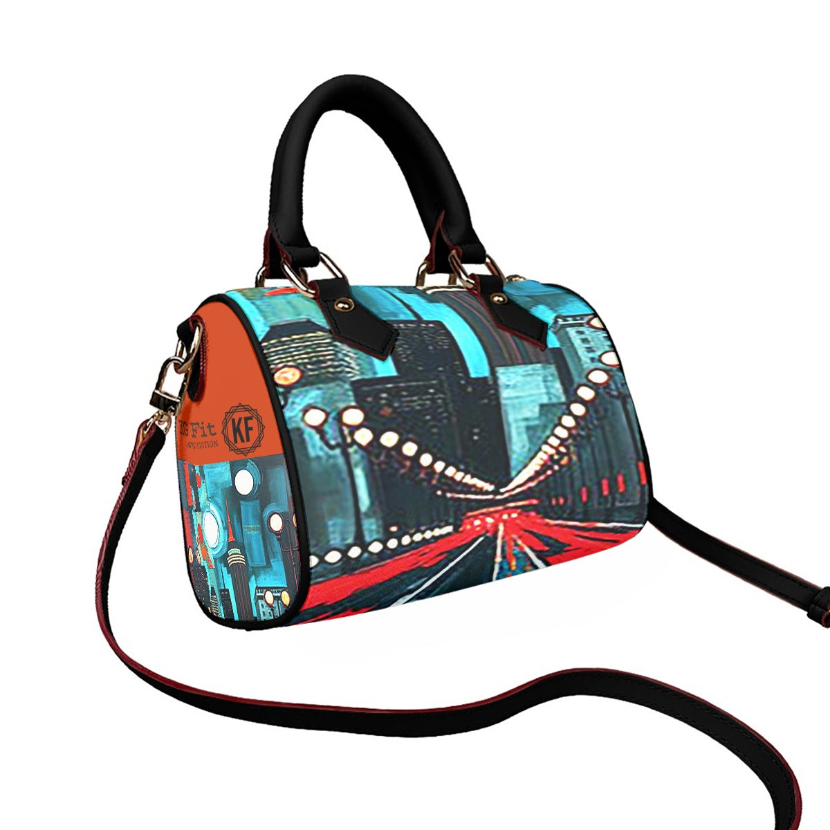 Atlanta at Nighttime Classic Barrel-Shaped PU Leather Handbag with Detachable Strap