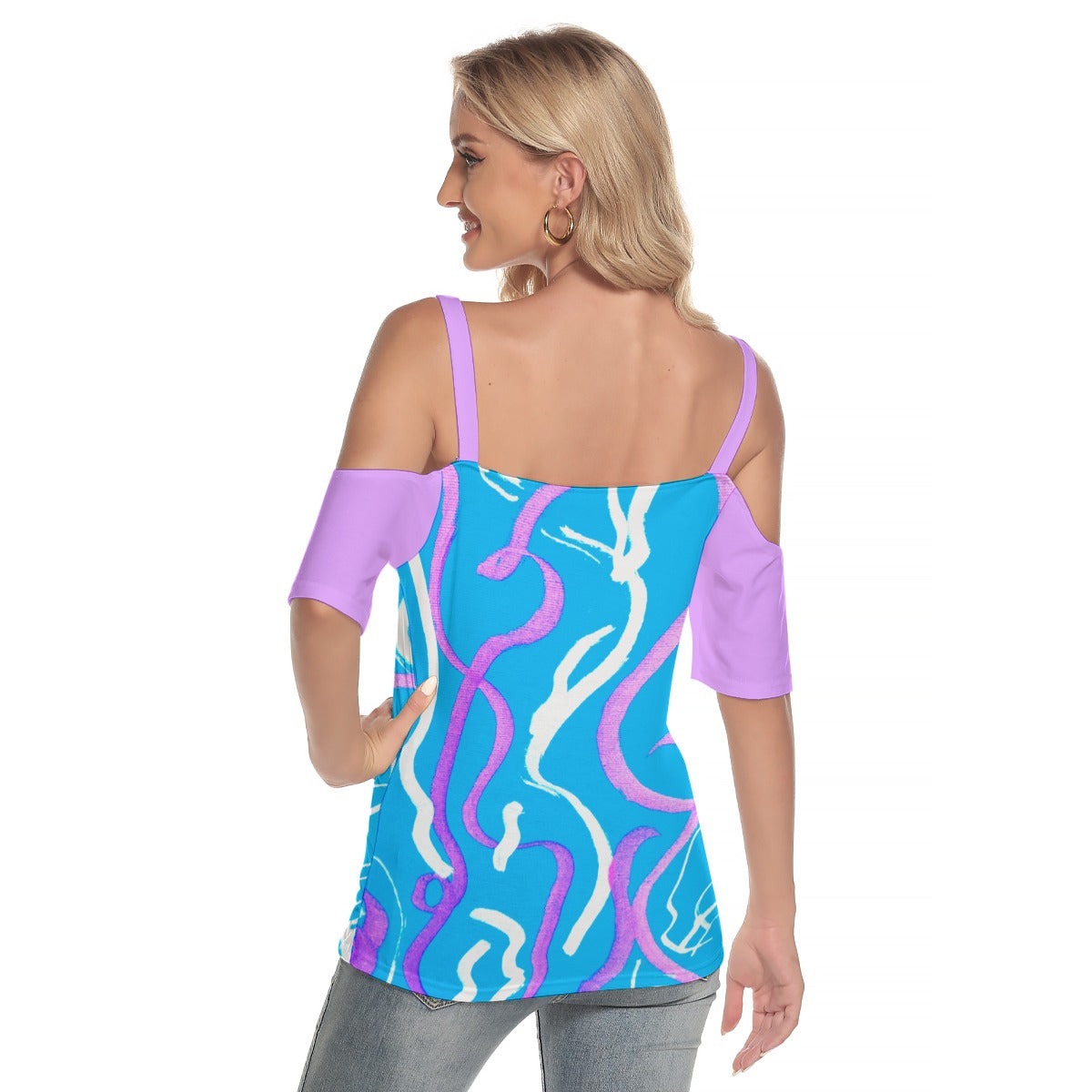 KG Fit Women's Cold Shoulder T-Shirt with Criss Cross Straps