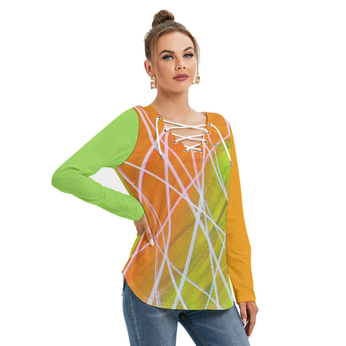 Hyped Women's Long Sleeve Neckline Tie Sweatshirt