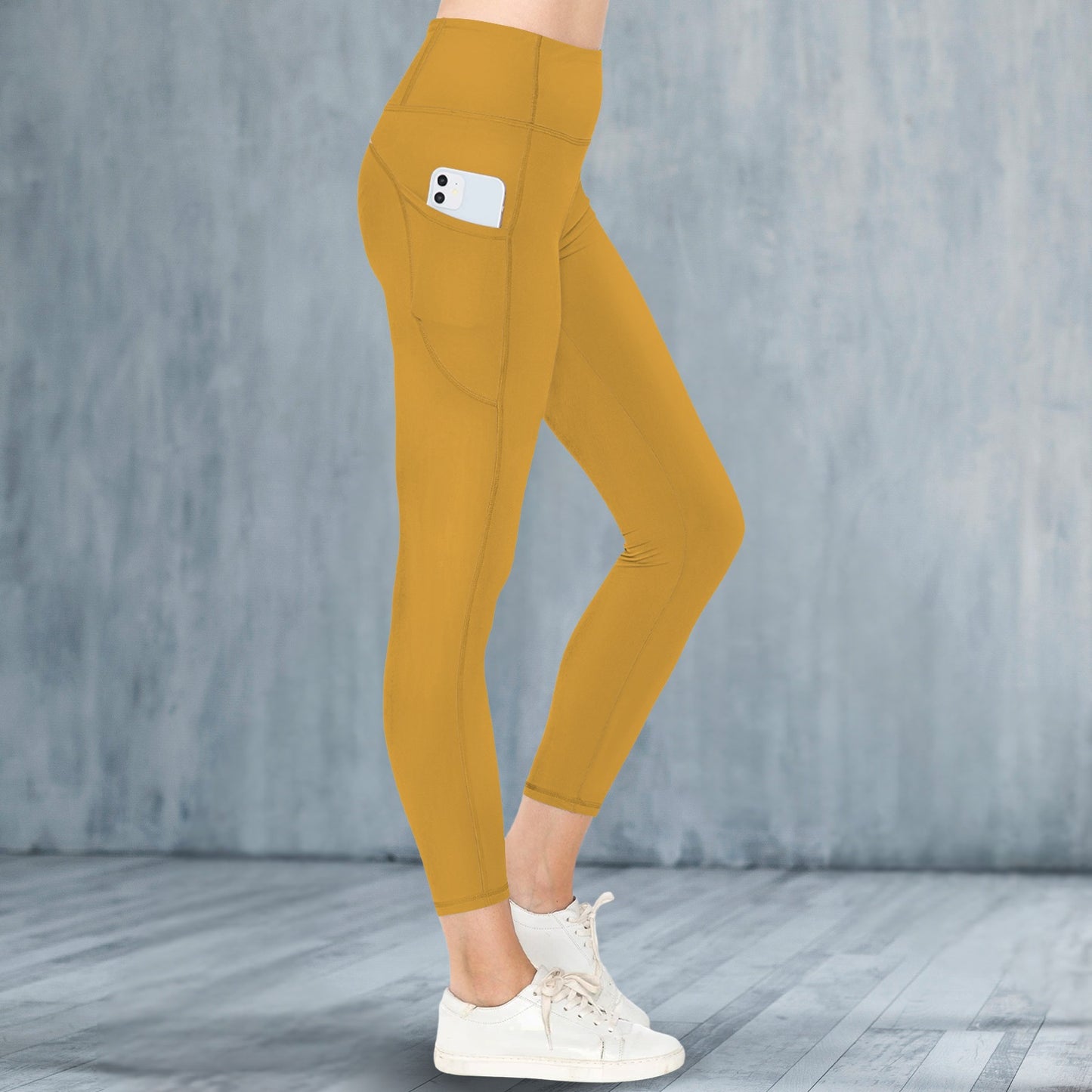 Gold High Waist Leggings with Side Pocket