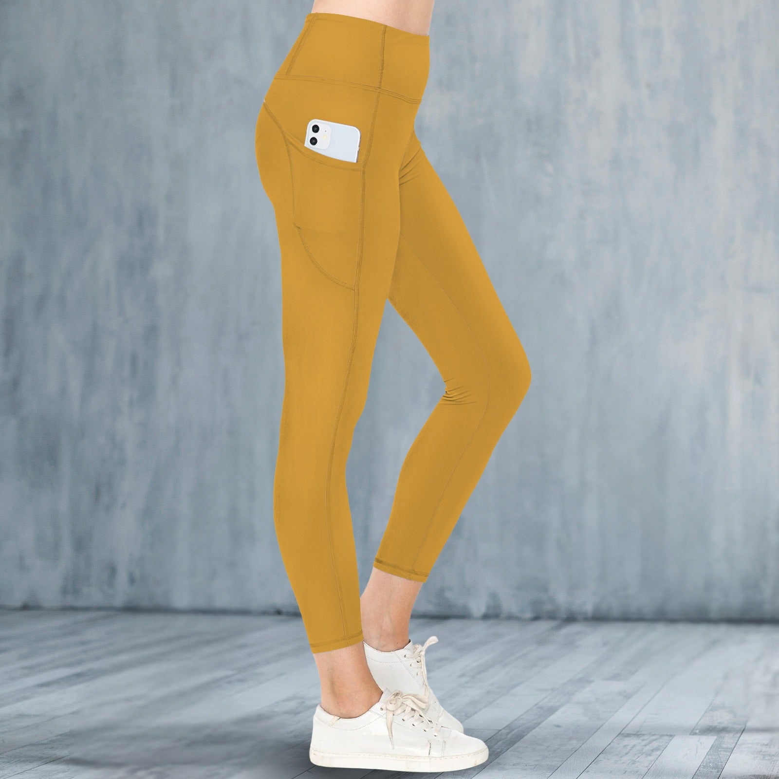 Gold High Waist Leggings with Side Pocket