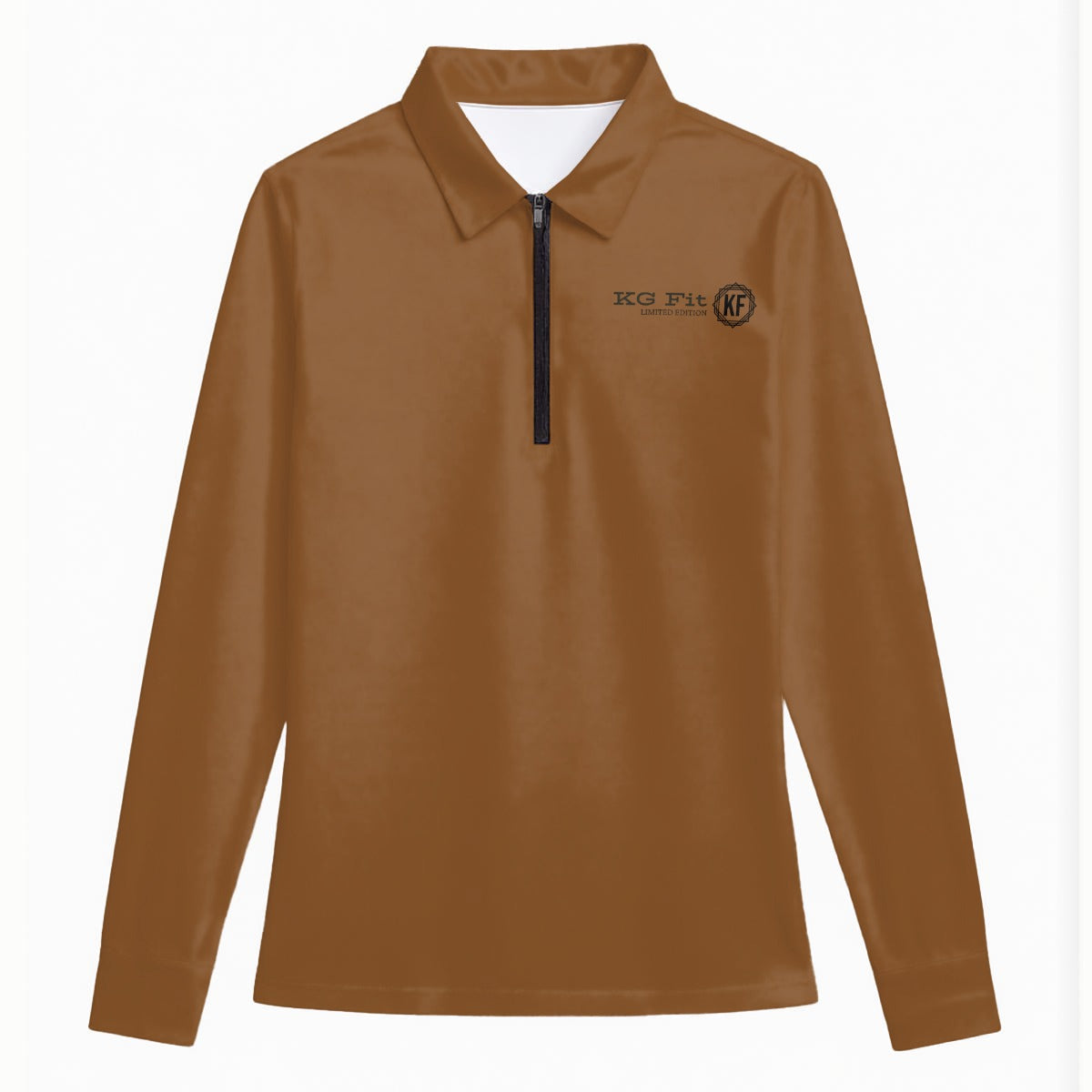 KG Fit Brown Women's Quarter Zip Sport Shirt with Long Sleeve