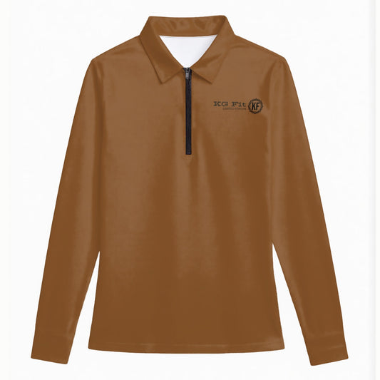 KG Fit Brown Women's Quarter Zip Sport Shirt with Long Sleeve