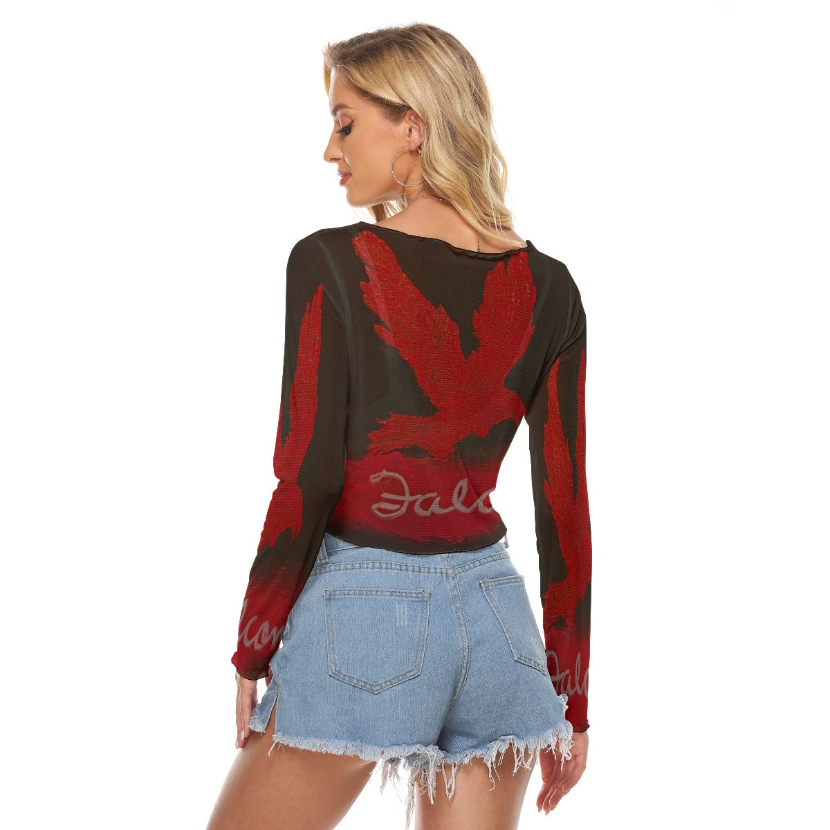 KG Fit Women's Mesh Long Sleeves Crop T-shirt - Falcons Print - Summer Casual Style
