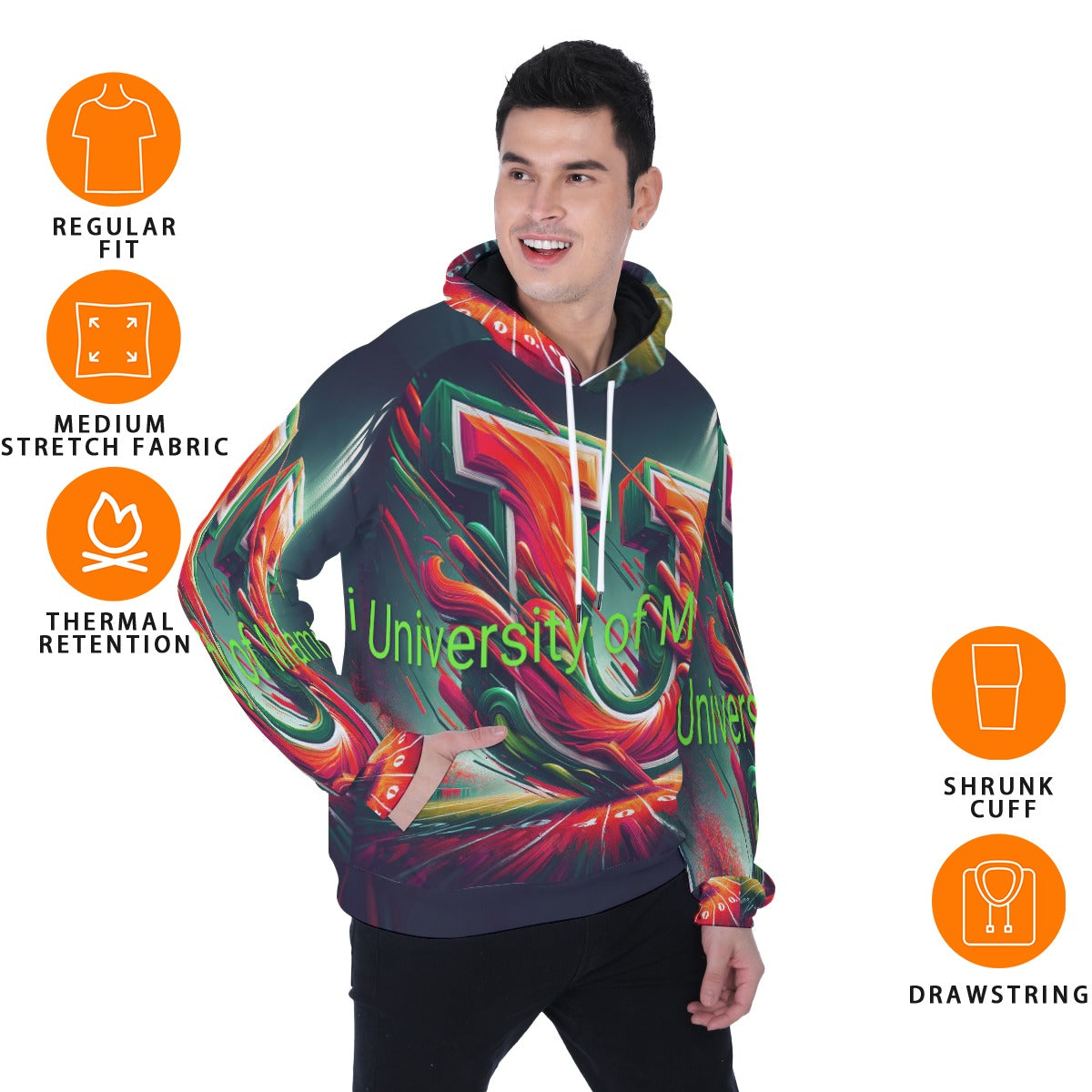 University of Miami Men's Heavy Fleece Raglan Hoodie