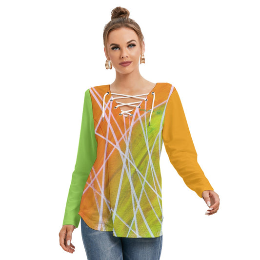Hyped Women's Long Sleeve Neckline Tie Sweatshirt