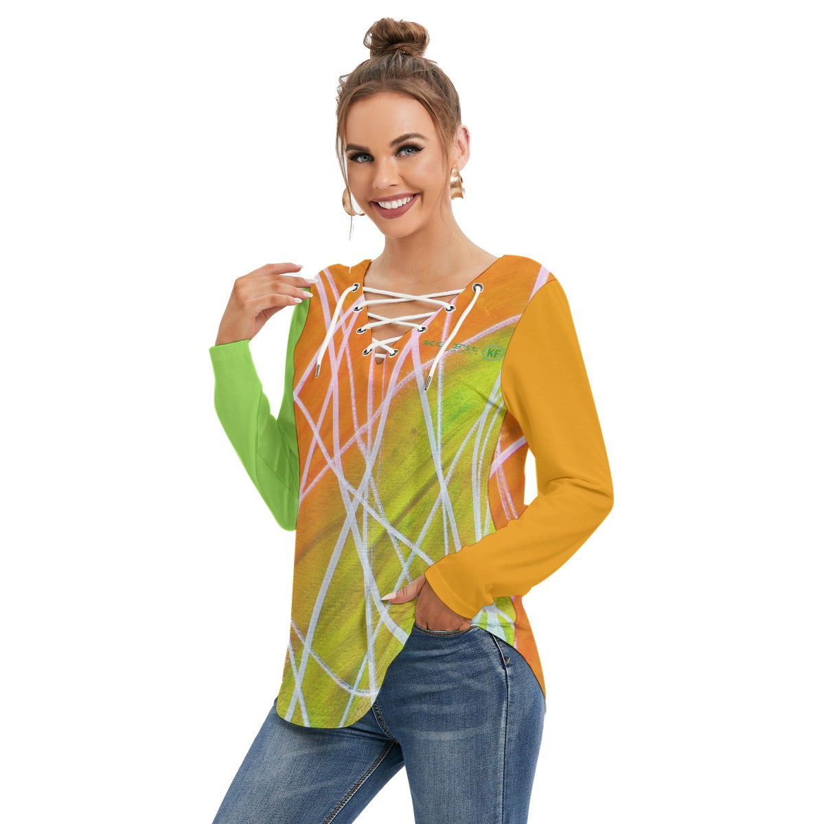 Hyped Women's Long Sleeve Neckline Tie Sweatshirt