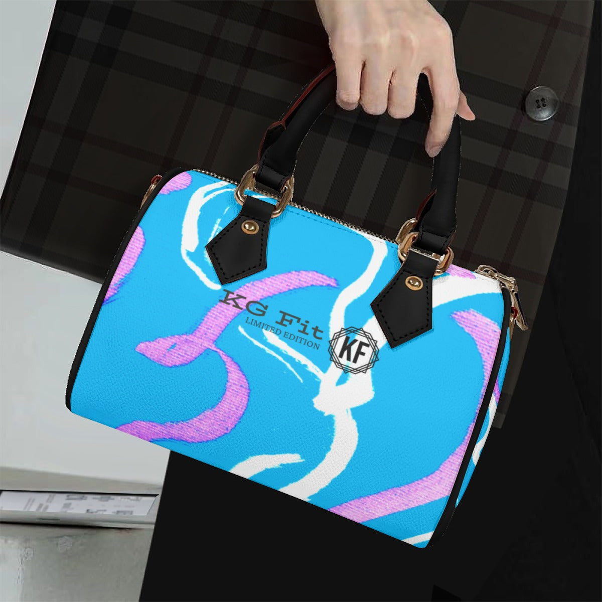 KG Fit Classic Barrel-Shaped PU Leather Handbag with Adjustable Strap