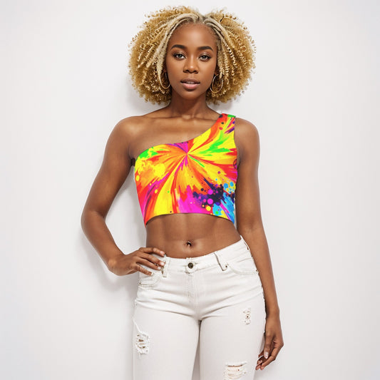 Psychedelic One-Shoulder Cropped Top