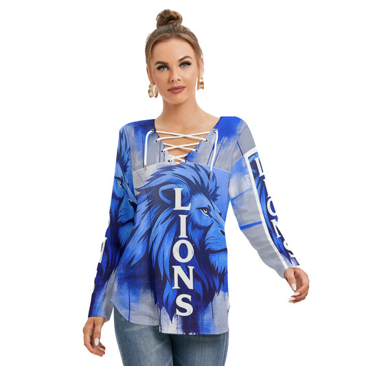 Detroit Lions Women's Long Sleeve Neckline Tie Sweatshirt