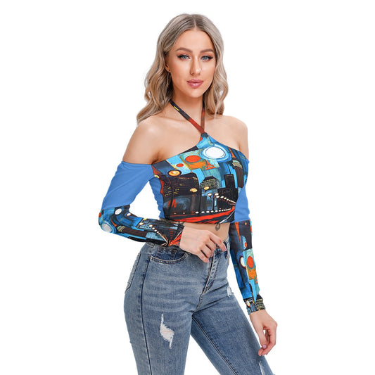 Atlanta at Nighttime Women's Halter Lace-up Stretch Blouse