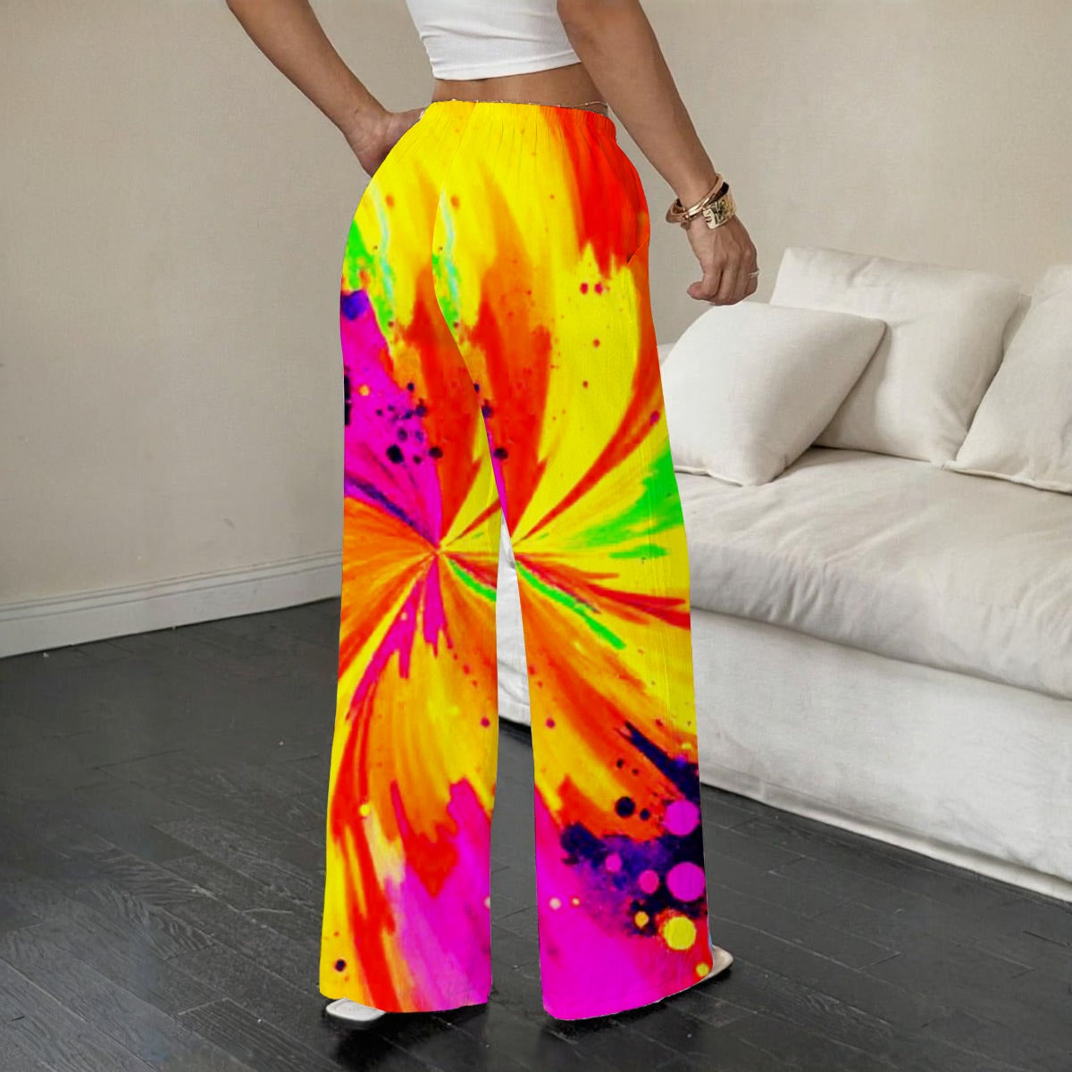 Psychedelic Straight-Leg Casual Pants with Elastic Waist