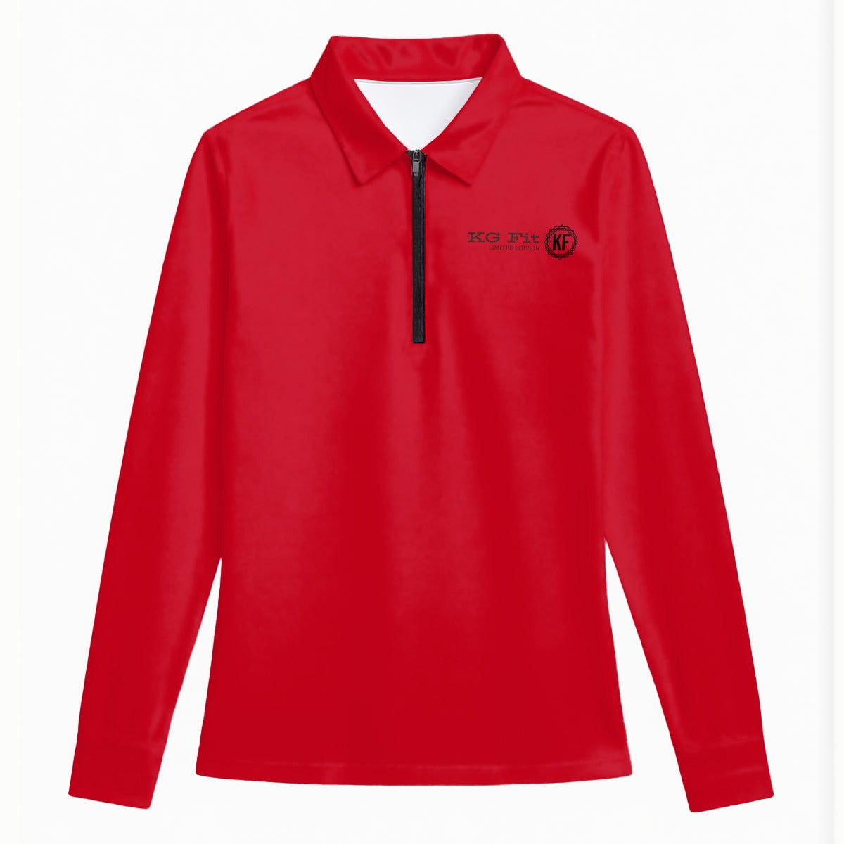 KG Fit Red Women's Quarter Zip Sport Shirt with Long Sleeve