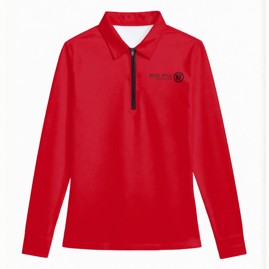 KG Fit Red Women's Quarter Zip Sport Shirt with Long Sleeve