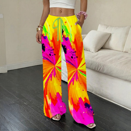 Psychedelic Straight-Leg Casual Pants with Elastic Waist