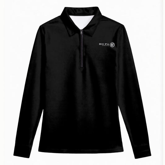 KG Fit Black Women's Quarter Zip Sport Shirt with Long Sleeve