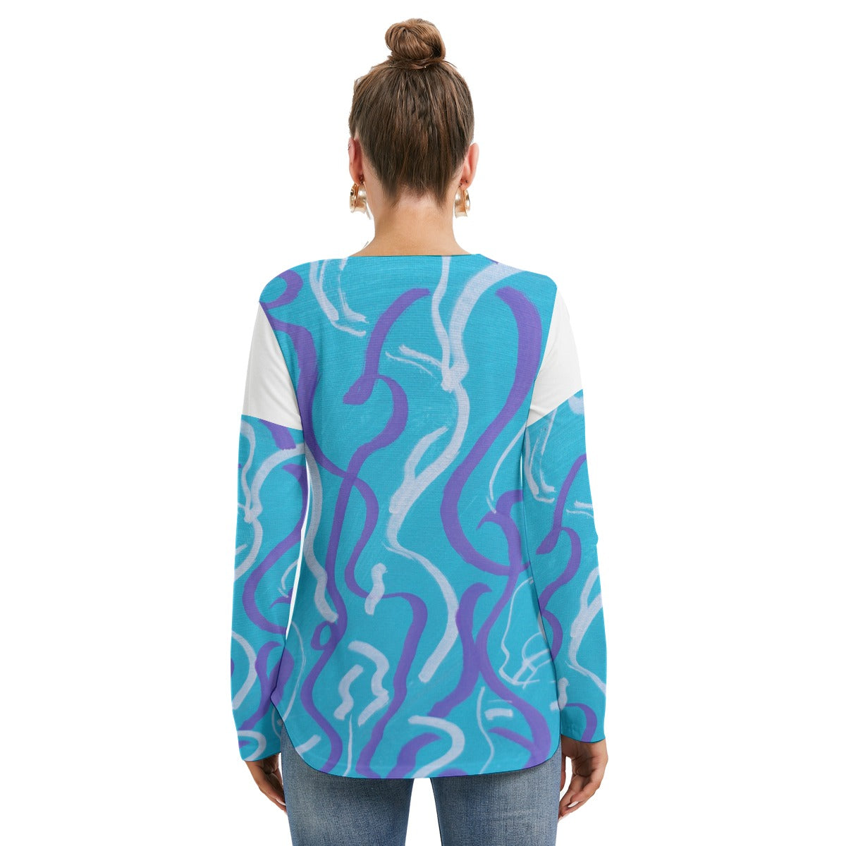 Blue's Women's Long Sleeve Neckline Tie Sweatshirt