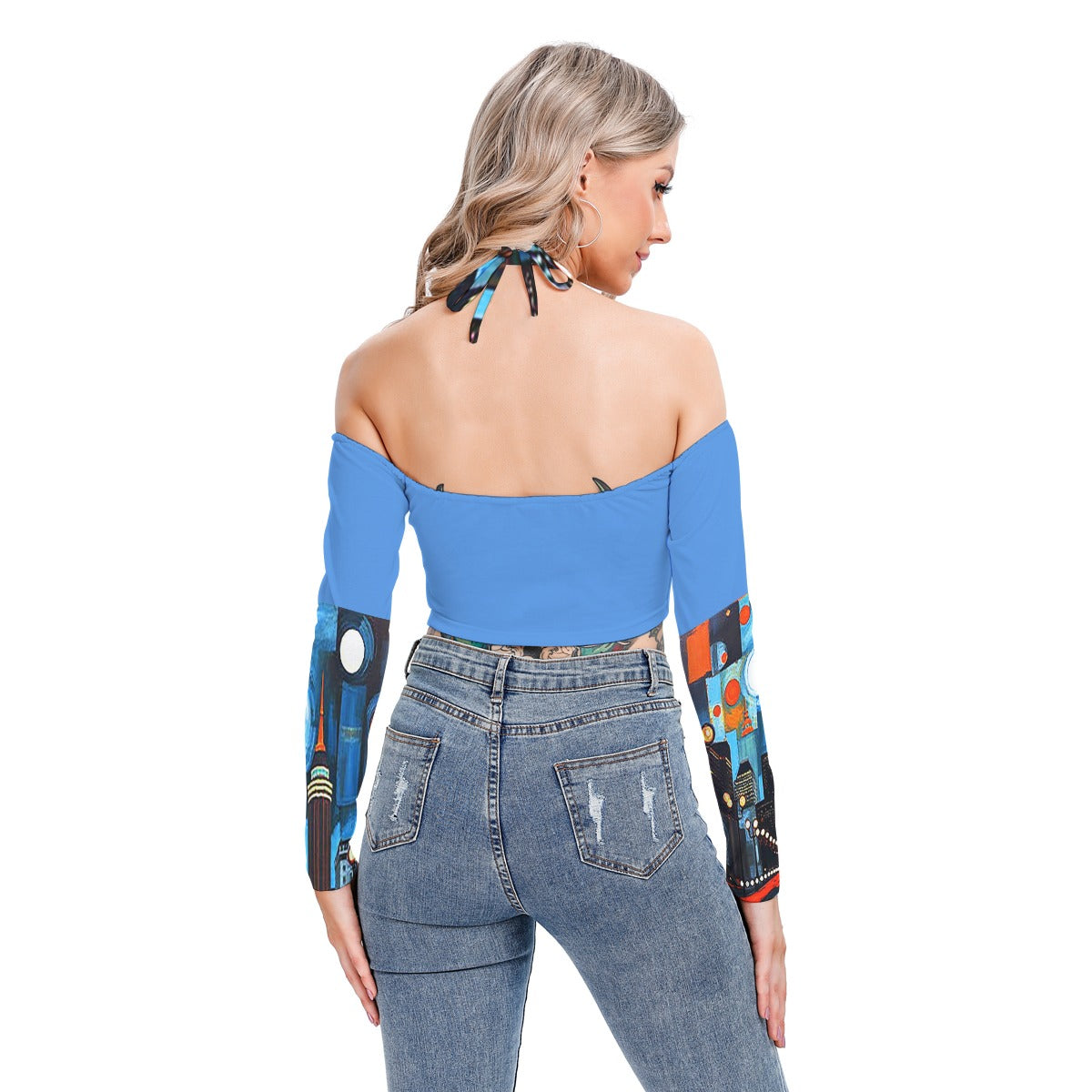 Atlanta at Nighttime Women's Halter Lace-up Stretch Blouse