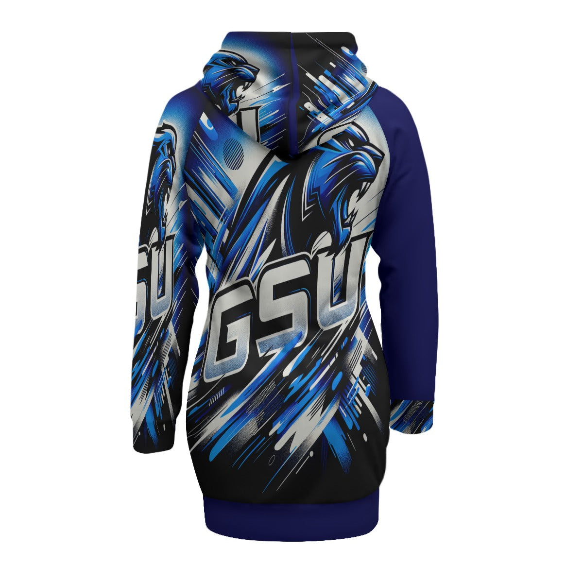 Geogia State Inspired Women's Pullover Hoodie Dress with Raglan Sleeve Dress