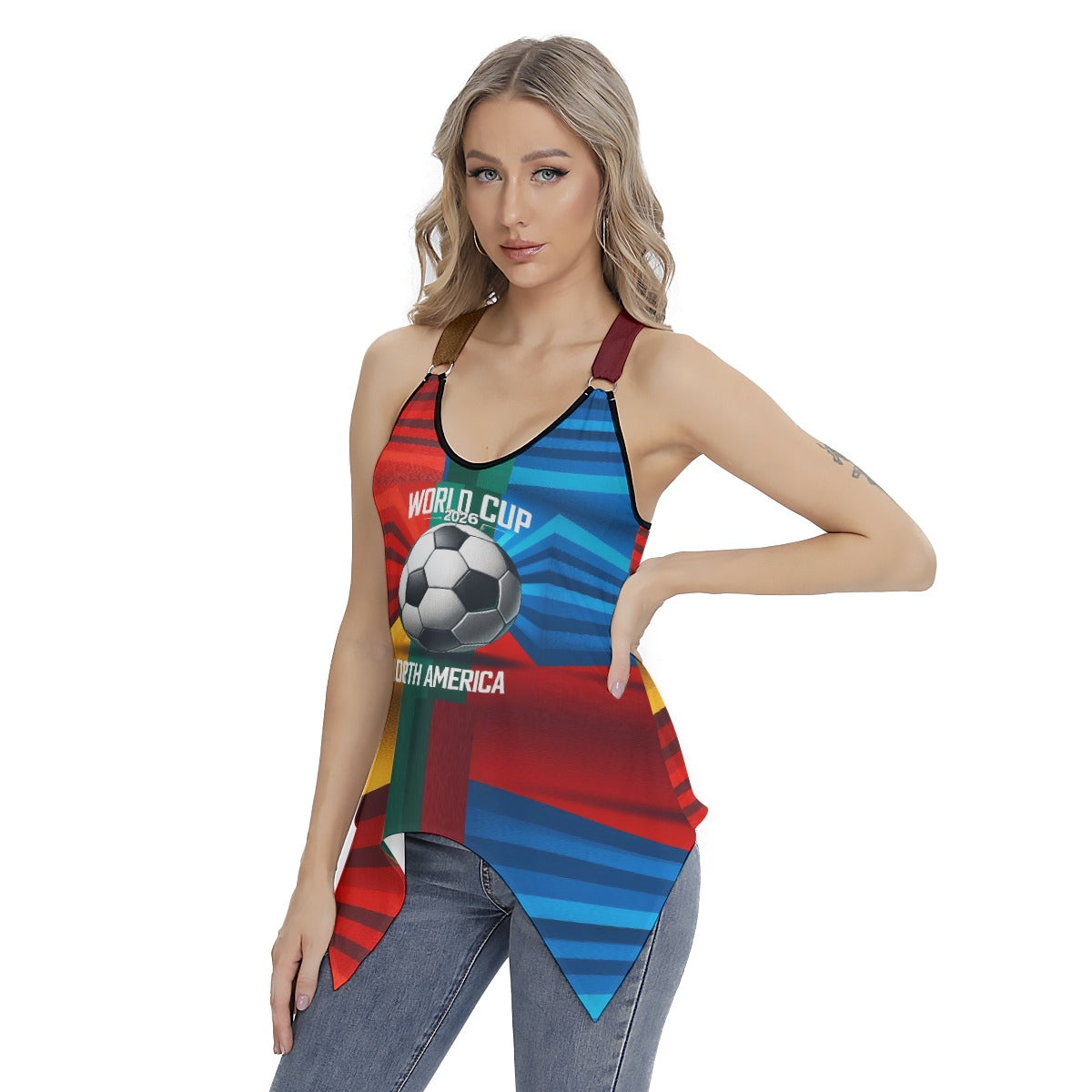 World Cup Atlanta - Soccer Ball Women's Racing Tank Top with Irregular Hem
