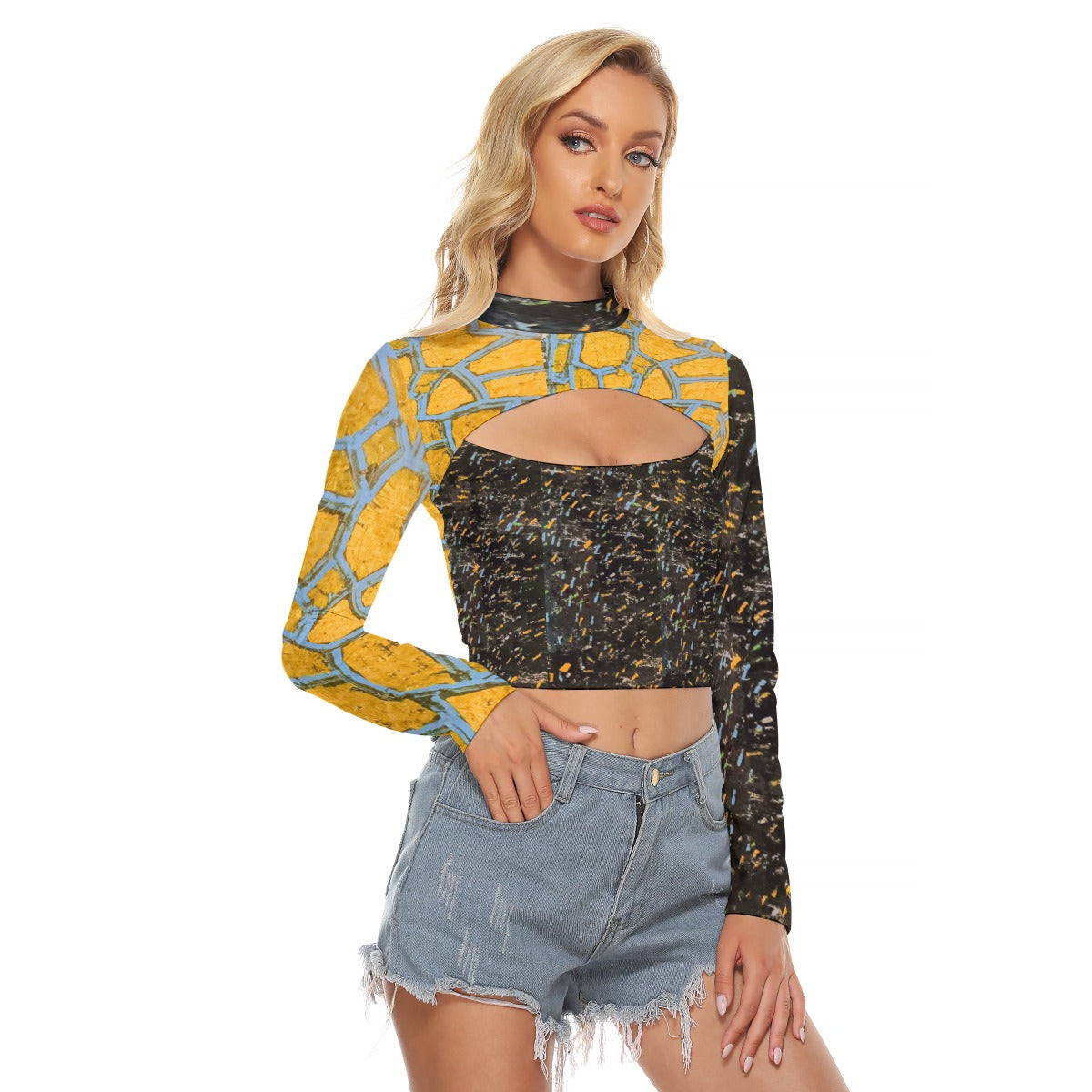 KG Fits Earths Women's Hollow Chest Keyhole Tight Crop Top