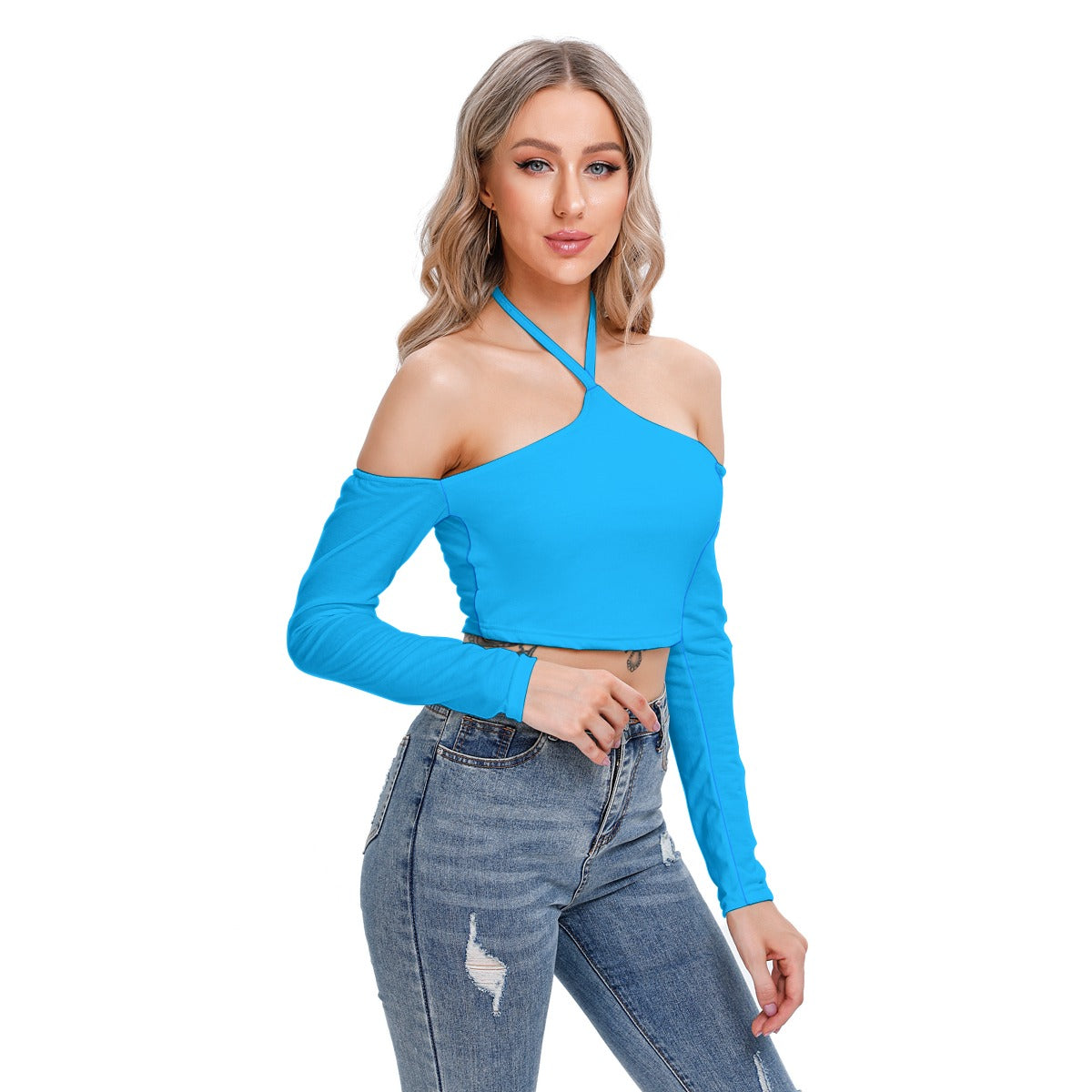 KG Fit Aqua Blue Women's Halter Lace-up Top