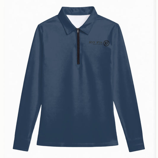 KG Fit Blue Women's Quarter Zip Sport Shirt with Long Sleeve