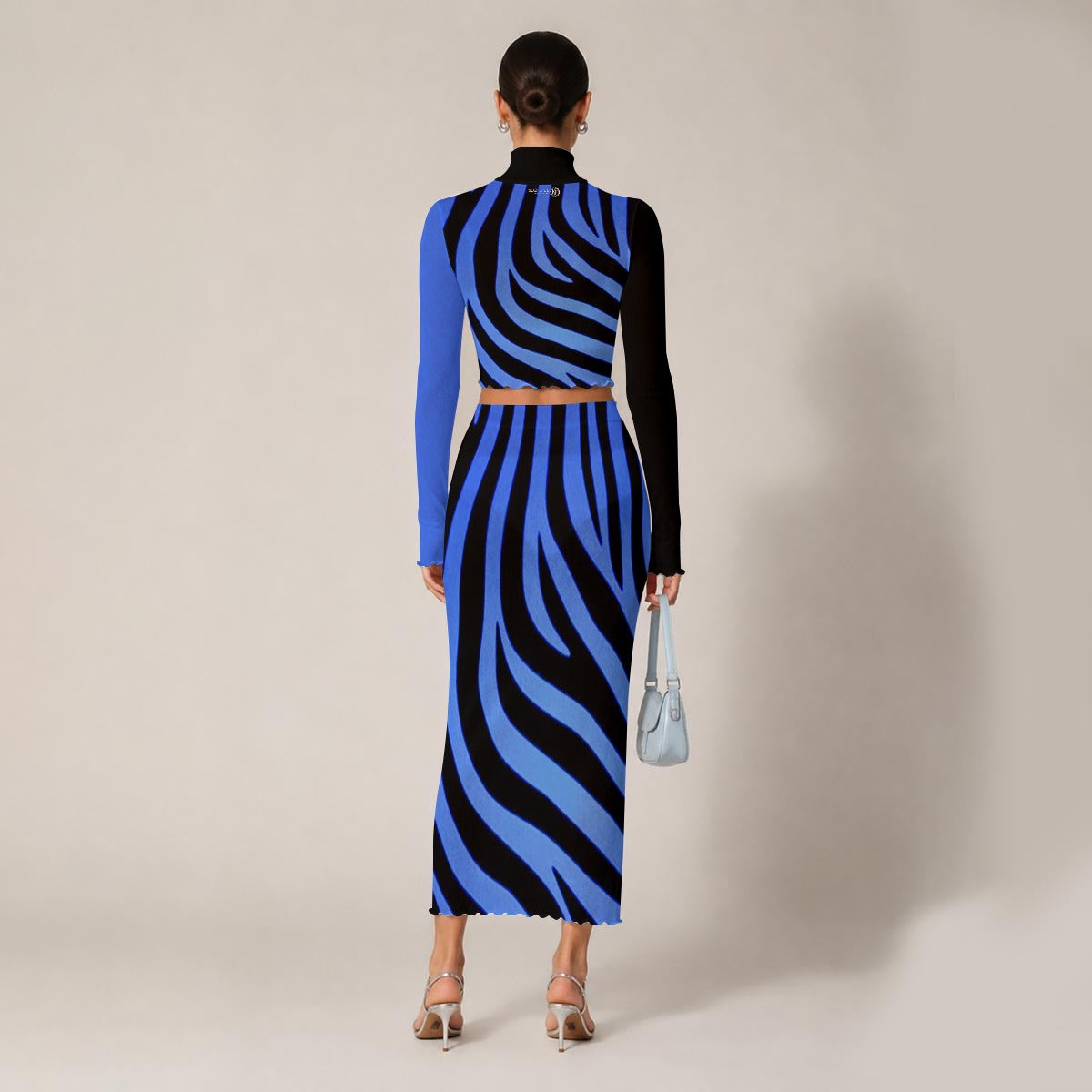Blue Zebra Women's High Neck Skirt Set with Thumb Hole