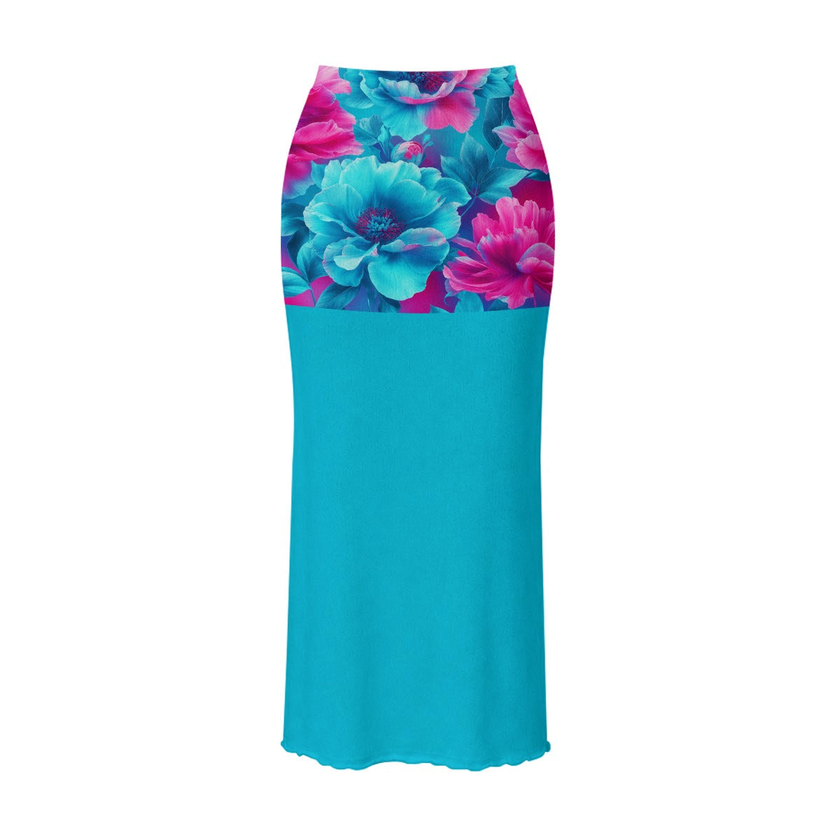 Chambray Rose Poplin Women's High Neck Skirt Set with Thumb Hole