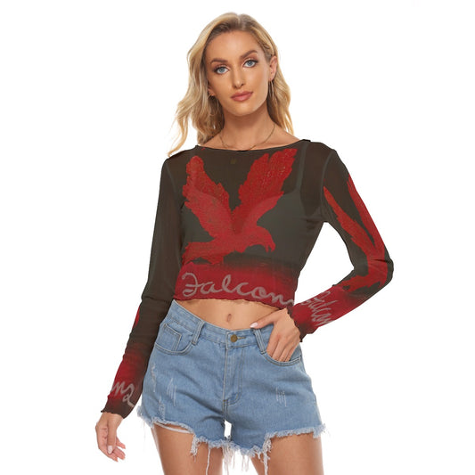 KG Fit Women's Mesh Long Sleeves Crop T-shirt - Falcons Print - Summer Casual Style