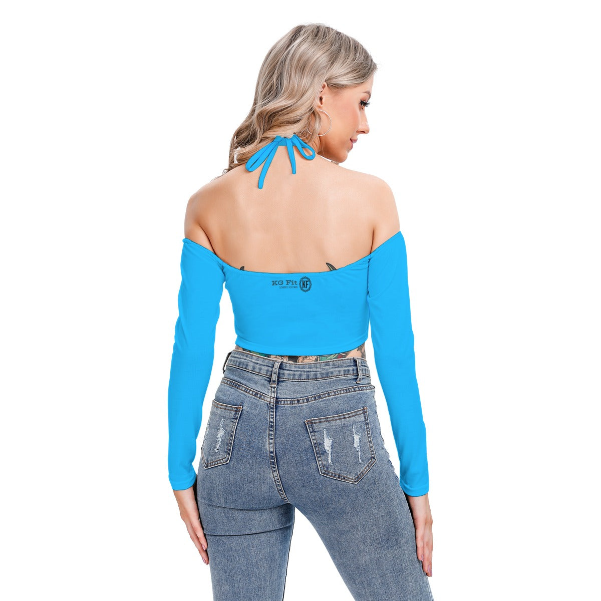 KG Fit Aqua Blue Women's Halter Lace-up Top
