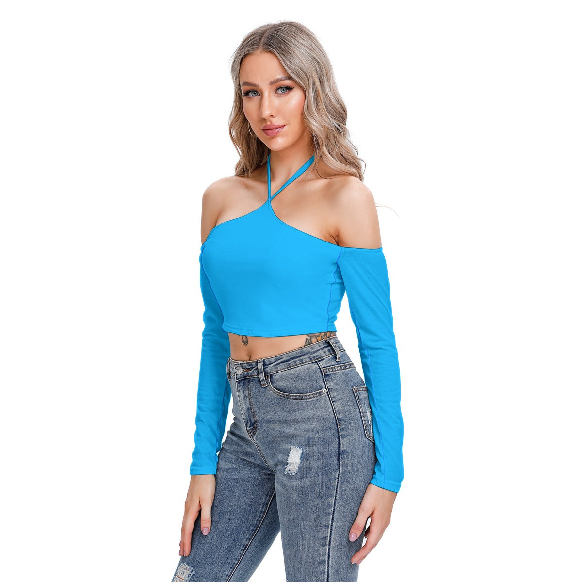KG Fit Aqua Blue Women's Halter Lace-up Top