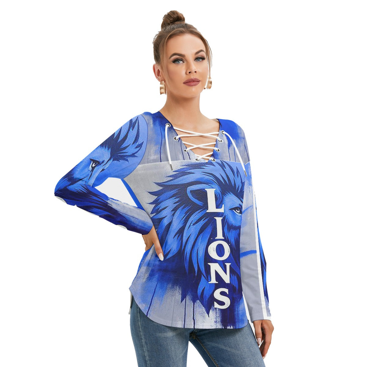 Detroit Lions Women's Long Sleeve Neckline Tie Sweatshirt