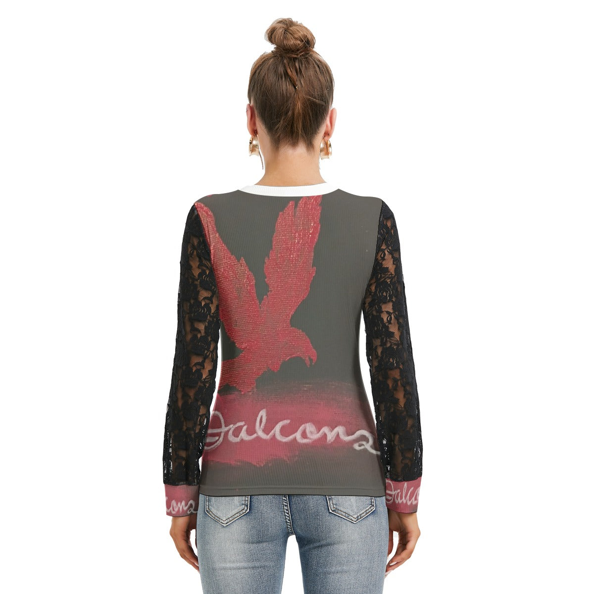 Falcon's Women's T-shirt And Sleeve With Black Lace