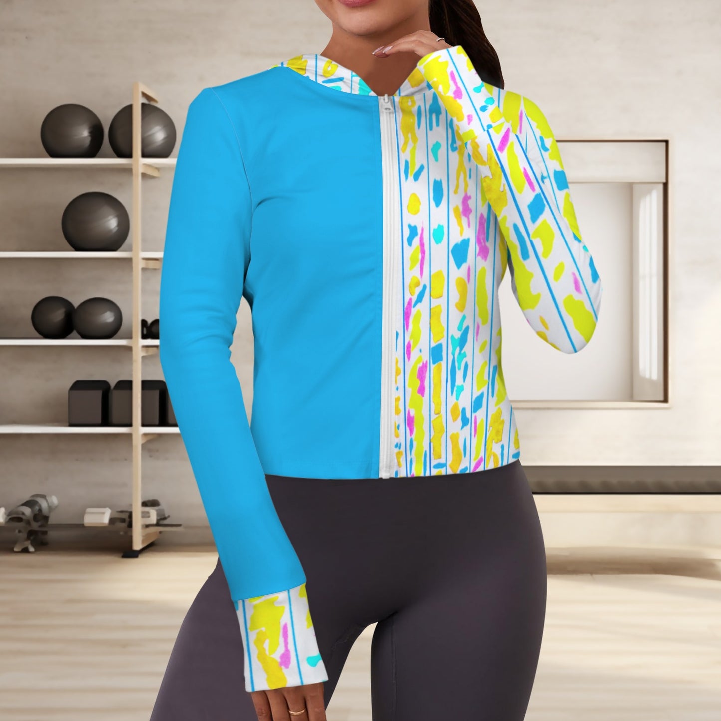 Folksy Full Zip Thumb Hole Hooded Sports Jacket