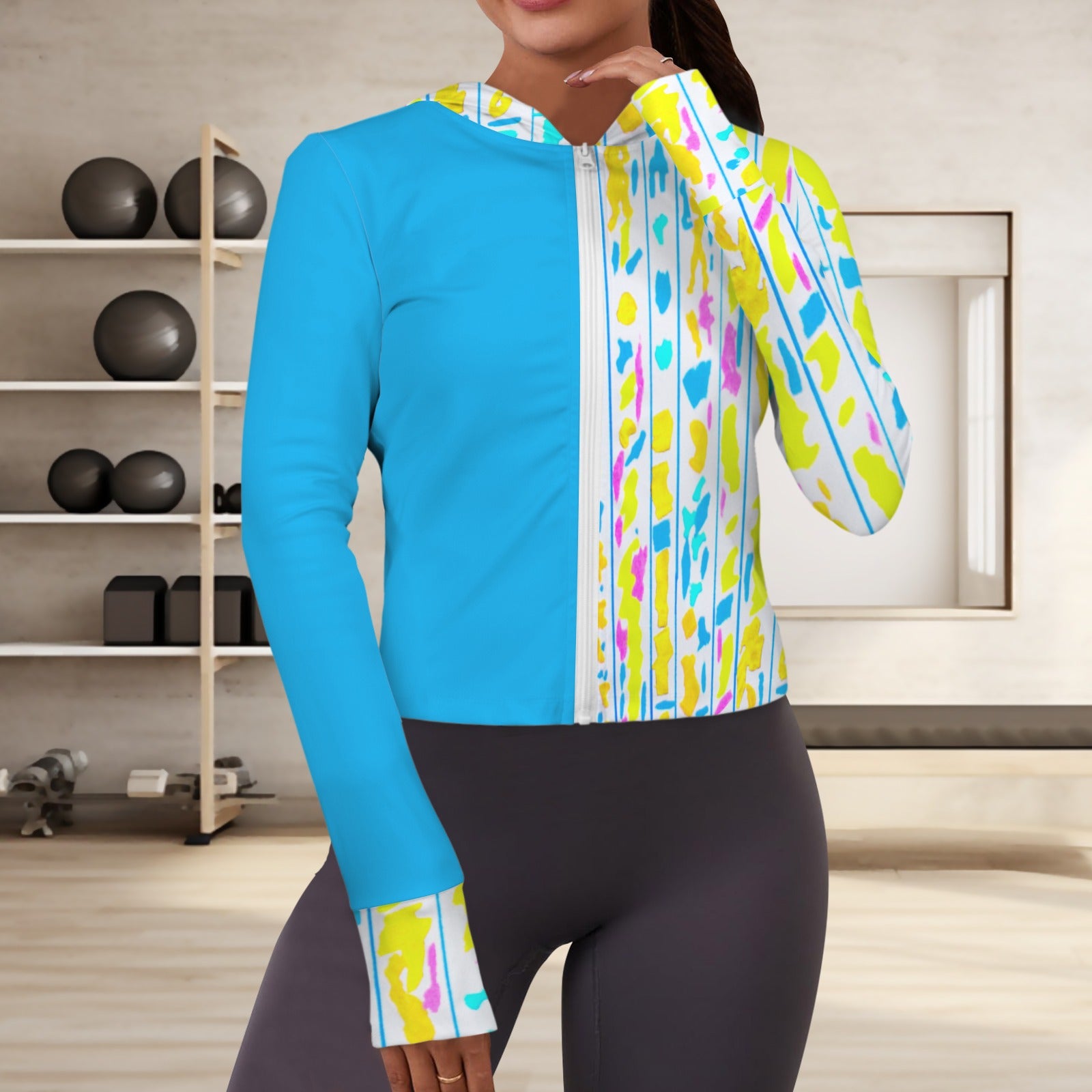 Folksy Full Zip Thumb Hole Hooded Sports Jacket