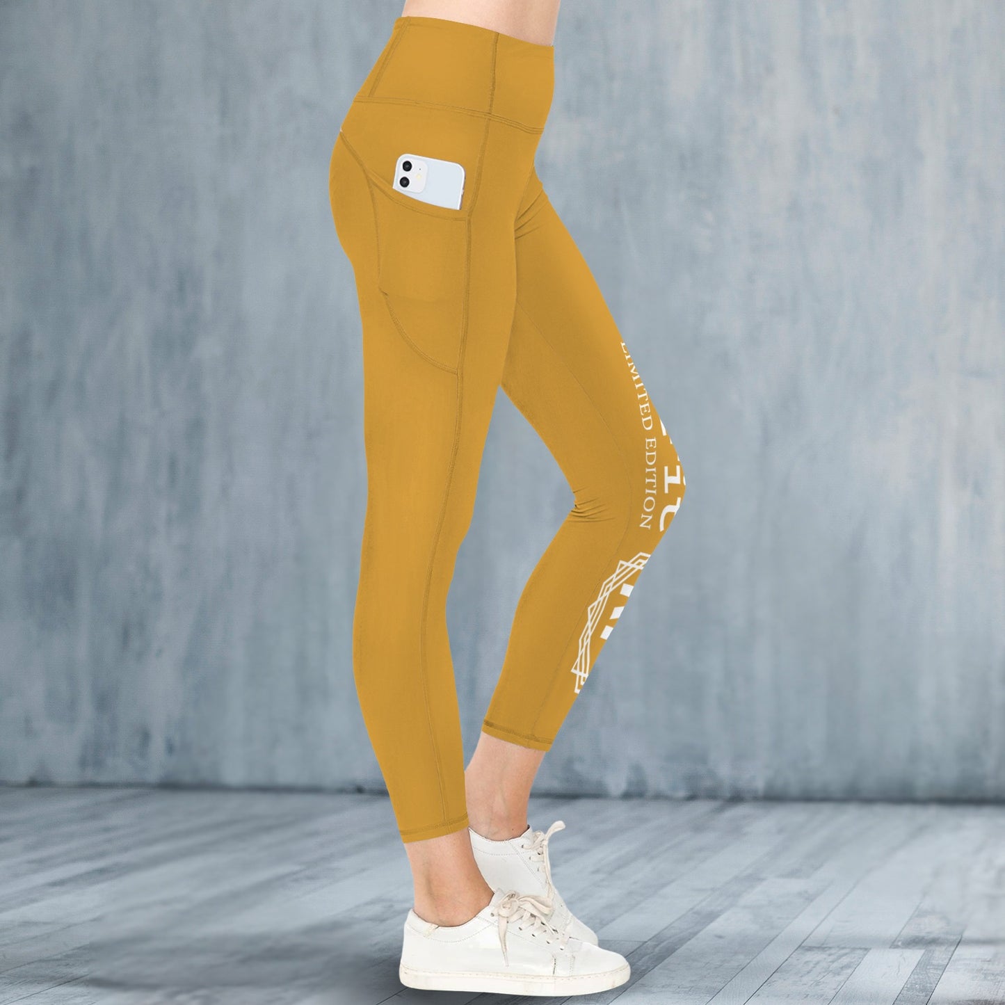 Gold High Waist Leggings with Side Pocket