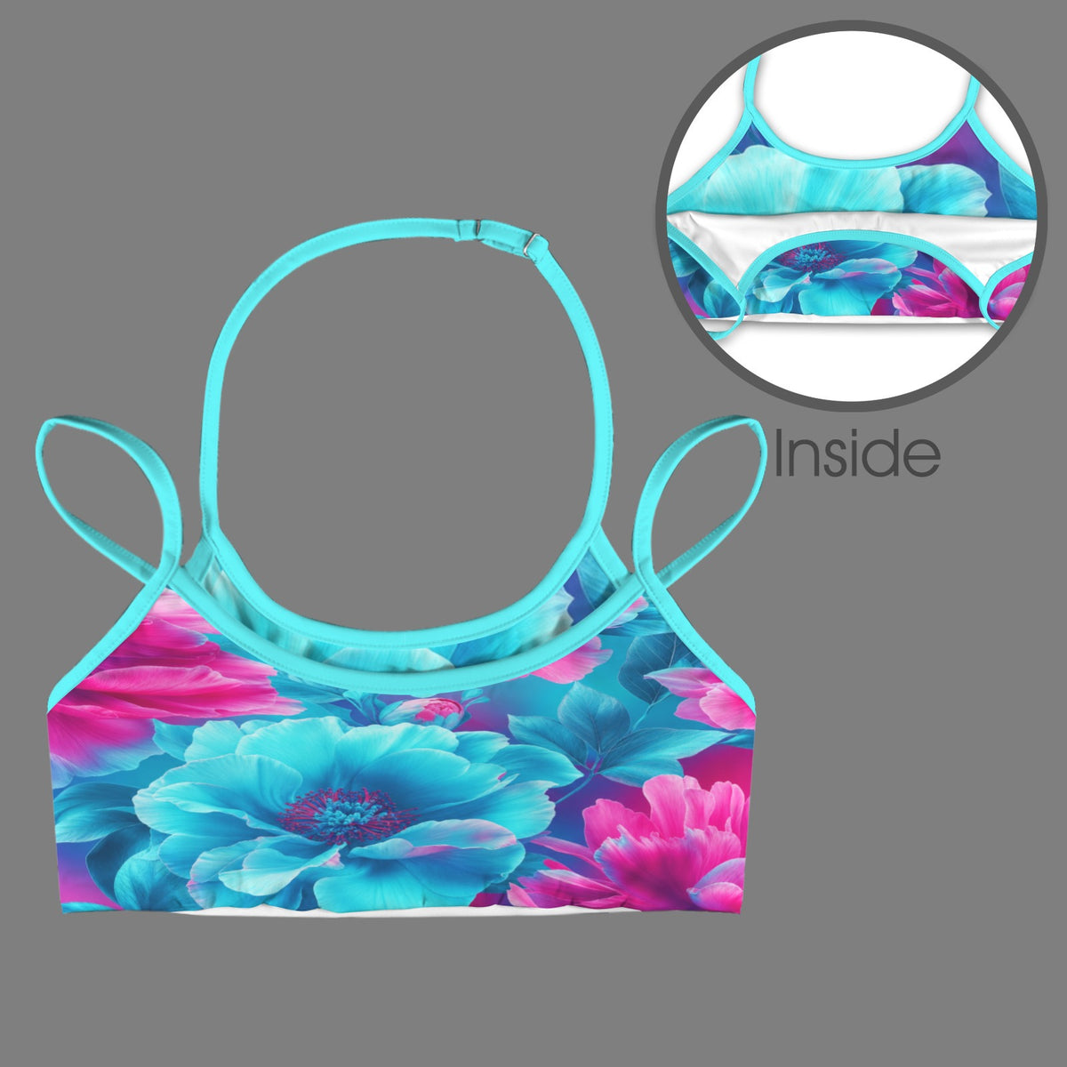 Chambray Rose Poplin Double Strap Halter Sports Bra