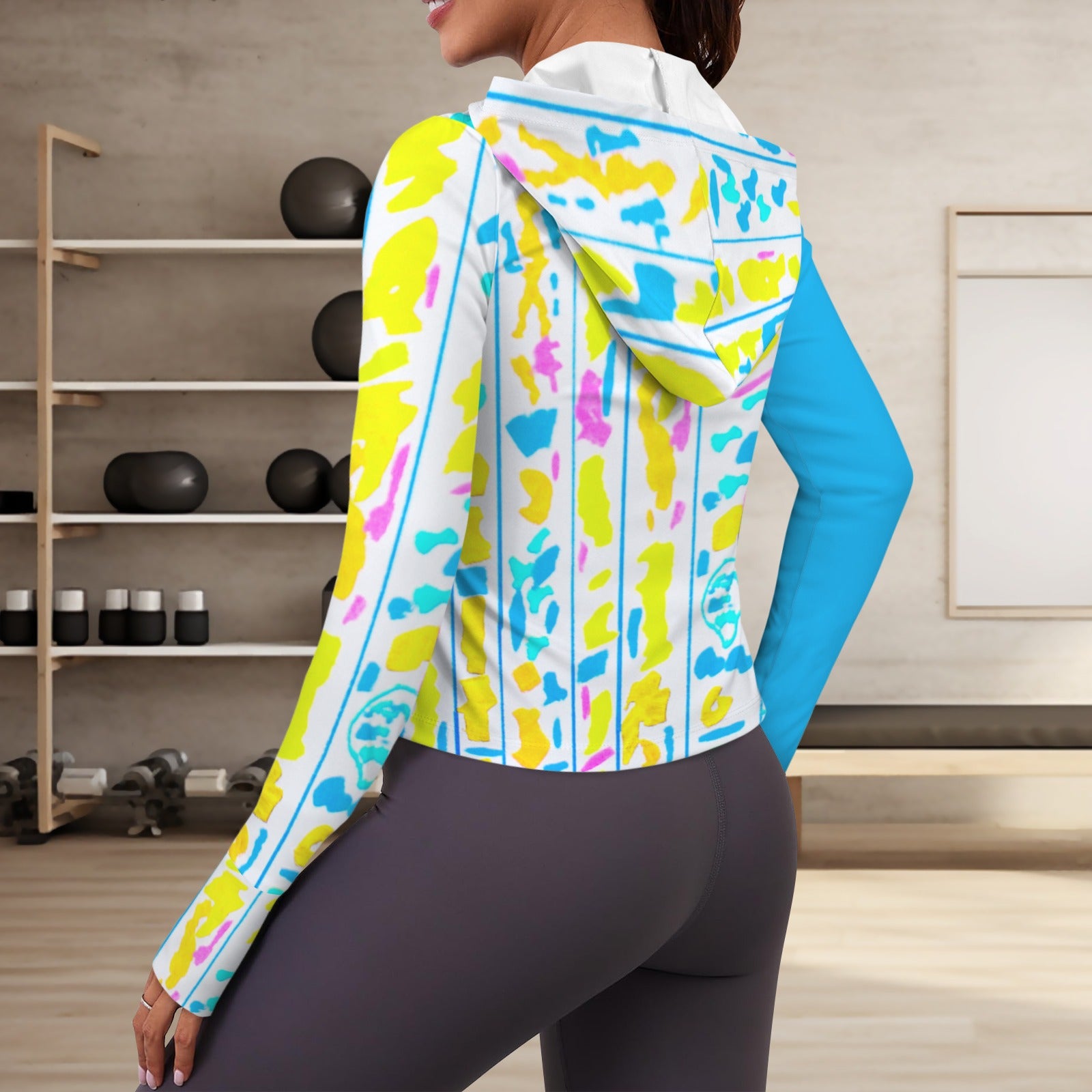Folksy Full Zip Thumb Hole Hooded Sports Jacket