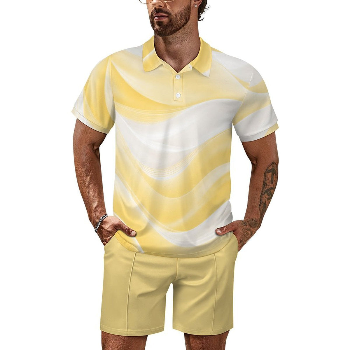 Custom Men's Short Sleeve Polo Shirt & Shorts Set Outfit Sets