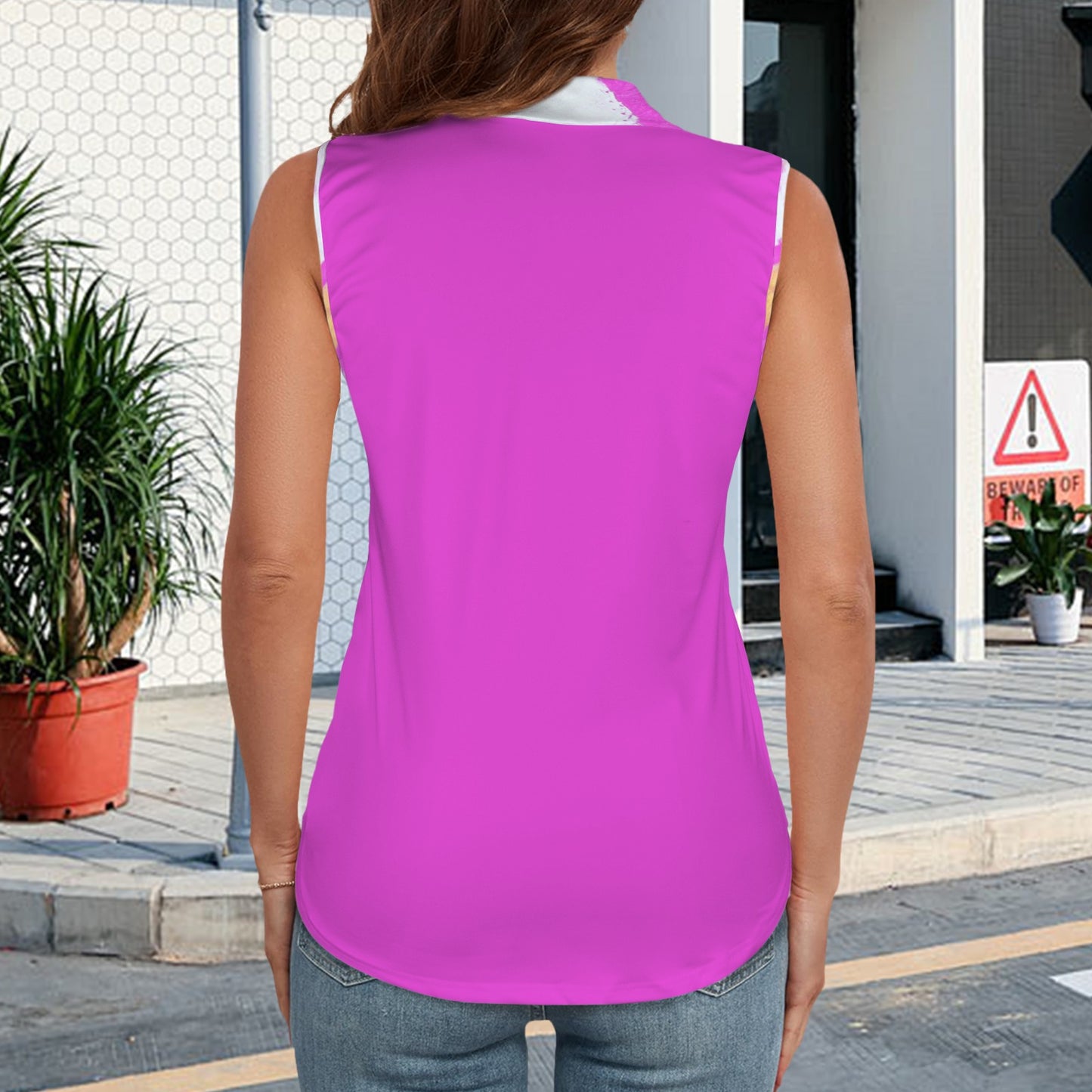 Sorbet Sunset Lapel Zip Up Sleeveless Active Top