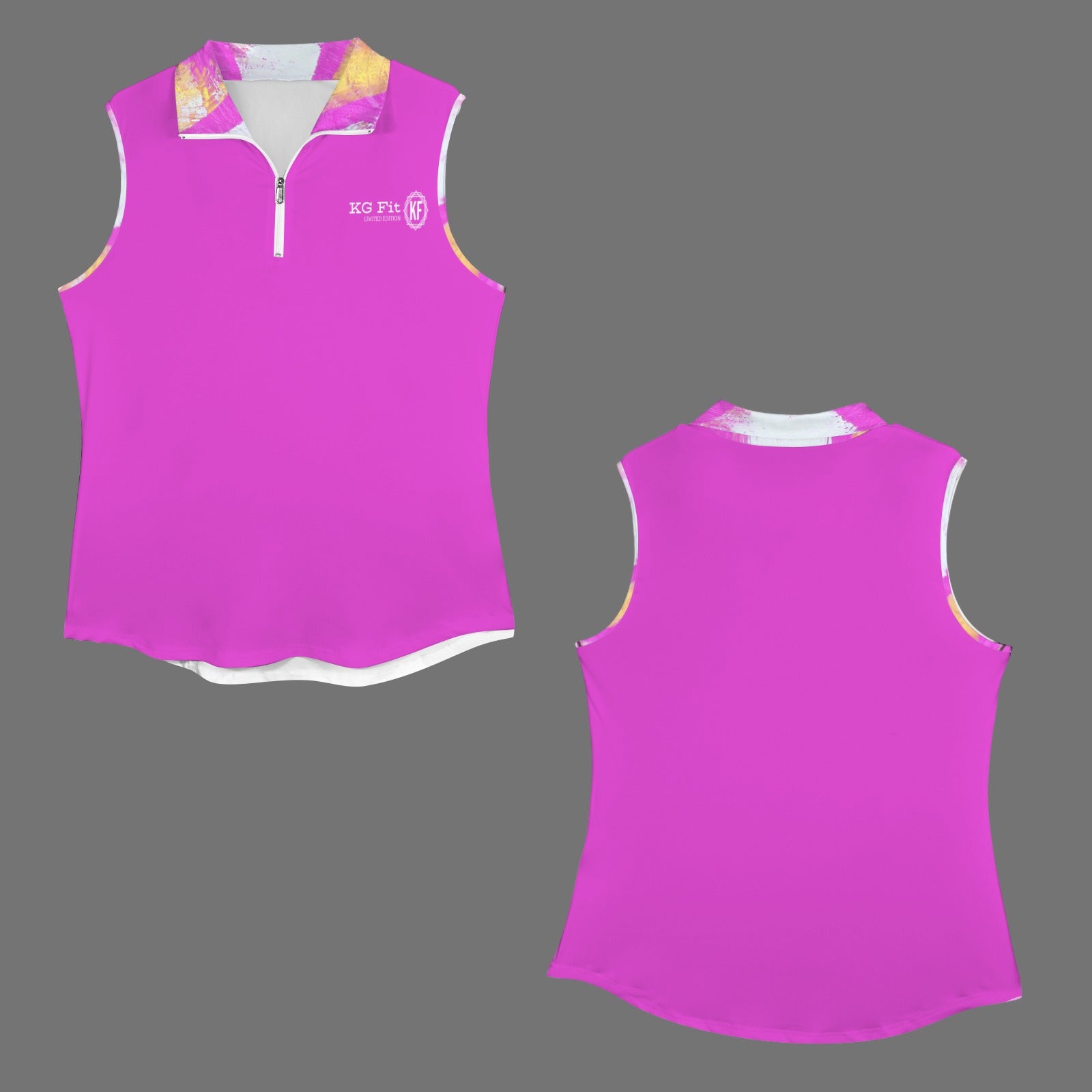 Sorbet Sunset Lapel Zip Up Sleeveless Active Top