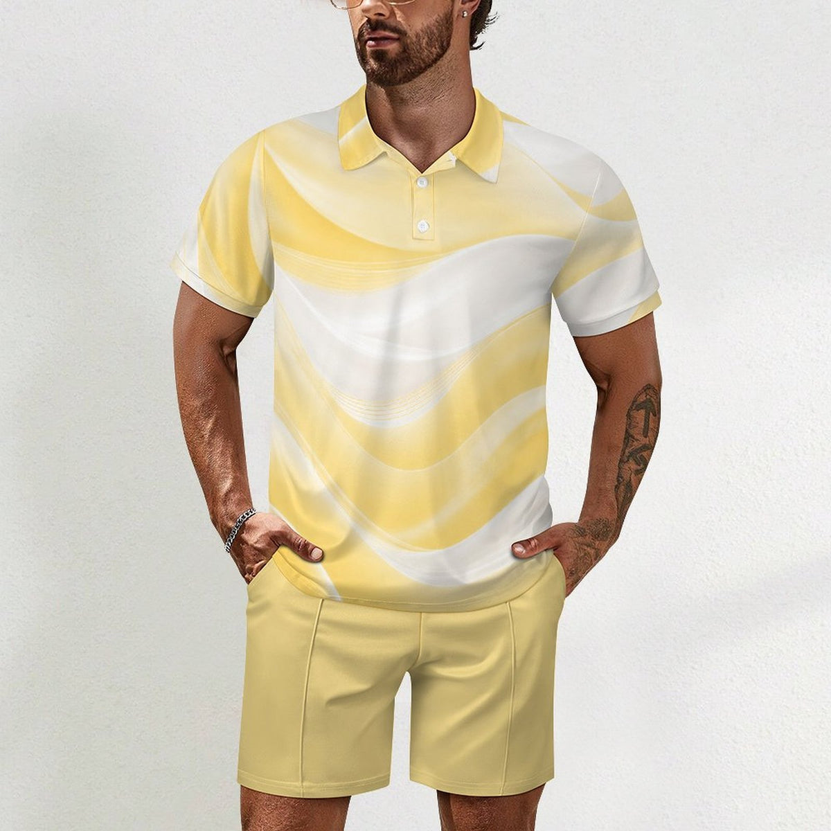 Custom Men's Short Sleeve Polo Shirt & Shorts Set Outfit Sets